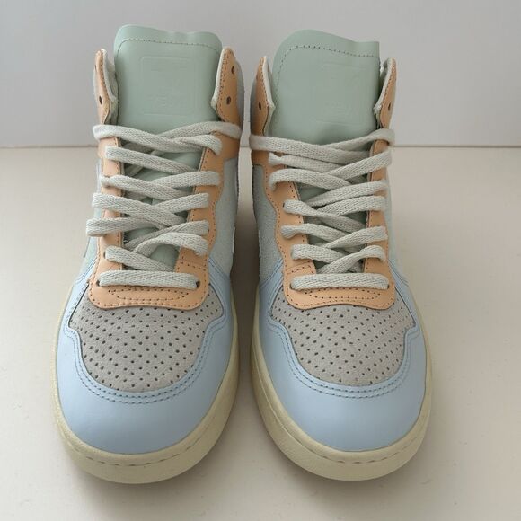 Veja V-15 Leather And Suede Sneaker Womens 8 Jade White Multico High Top Shoes - Picture 3 of 10